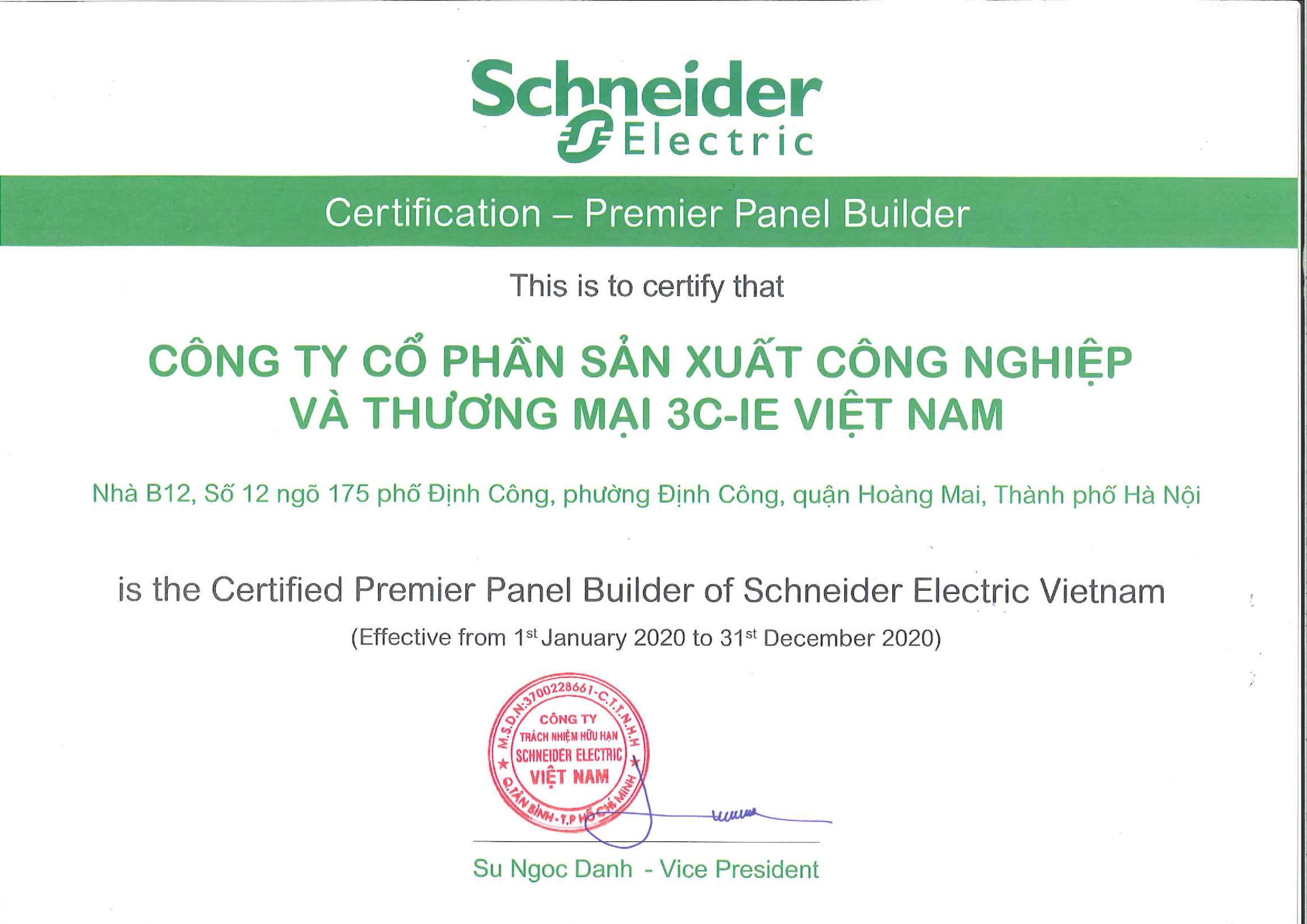 Giấy chứng nhận 3C-IE là Panel Builder của Schneider